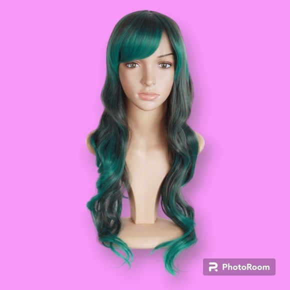 Brown & Green Long Wavy Synthetic Wig - Picture 1 of 8